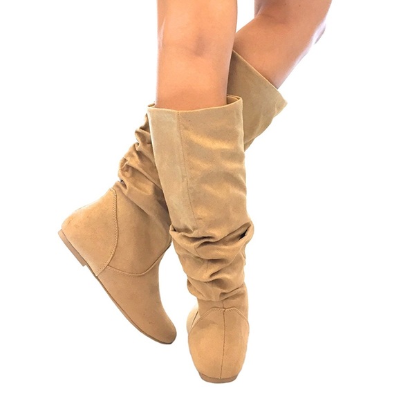 Boho Tan Knee High Slouchy Flat Boots - Picture 2 of 6